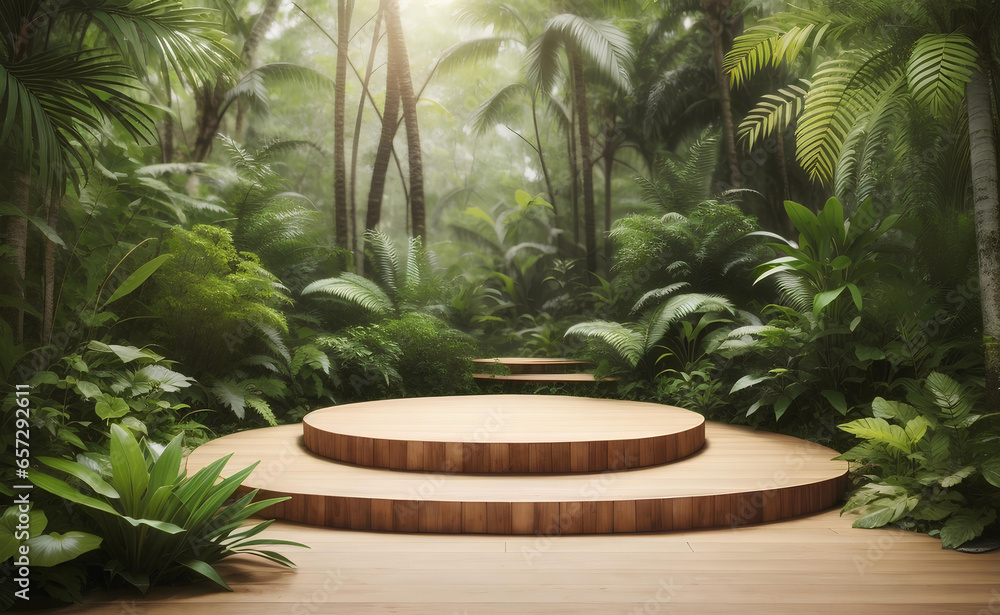 Modern Podium with nature tropical plans background. Modern Podium with nature tropical plans background.