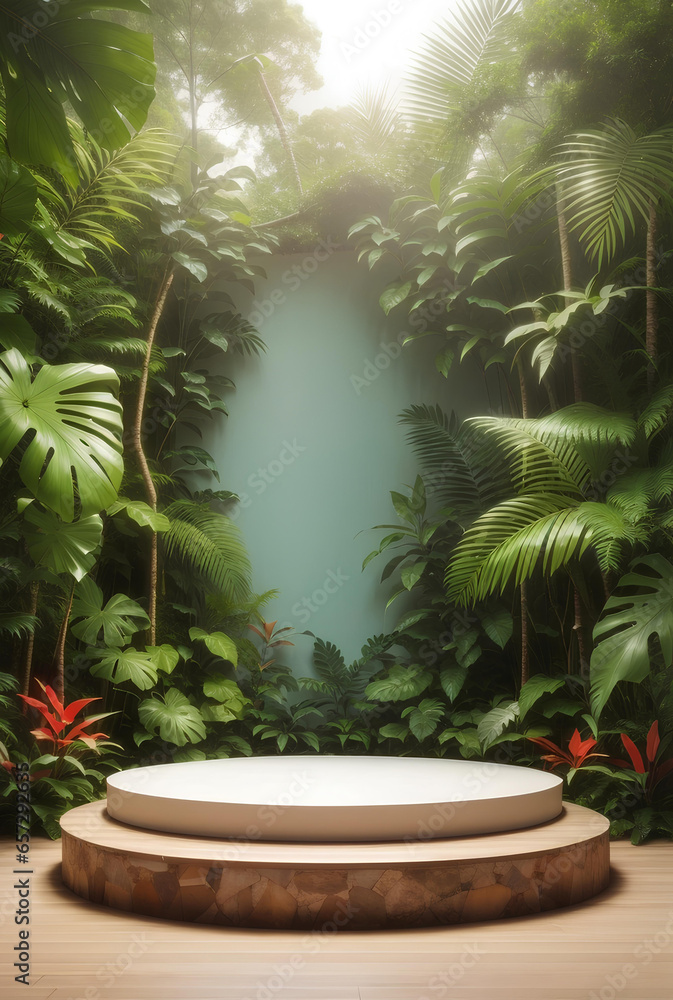 Modern Podium with nature tropical plans background. Modern Podium with nature tropical plans background.