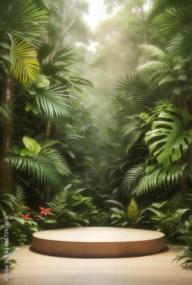 Fototapeta premium Modern Podium with nature tropical plans background.
