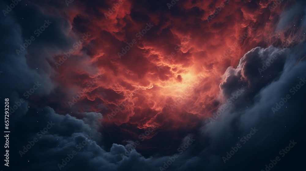 A red and black cloud filled with stars