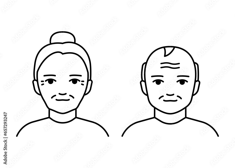 Old senior age of woman and man, line icon. Elderly people. Elderly married couple, family. Vector illustration