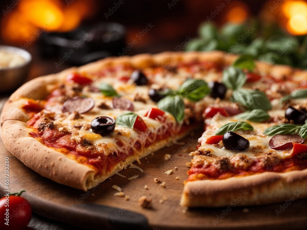 hot Italian pizza with sticky cheese