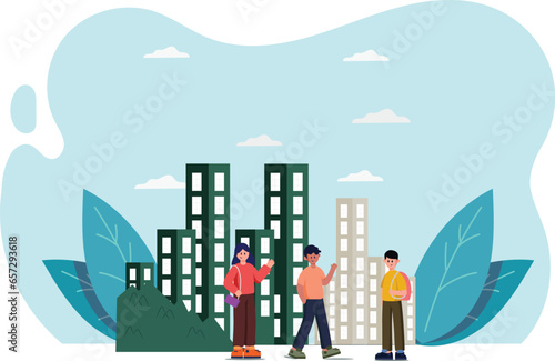 In a bustling cartoon town, a group of lively and diverse school-going children is depicted, each with unique characteristics and personalities. They are all dressed in colorful school uniforms. 