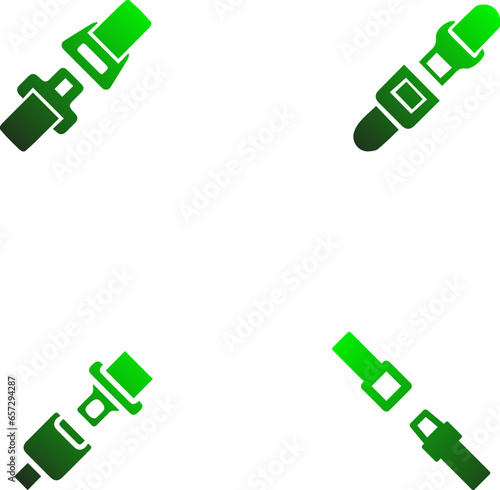 Seatbelt Icons - he first icon represents a seatbelt being fastened, emphasizing the importance of fastening seatbelts while driving. Design a simplified seatbelt buckle with a strap attached. 