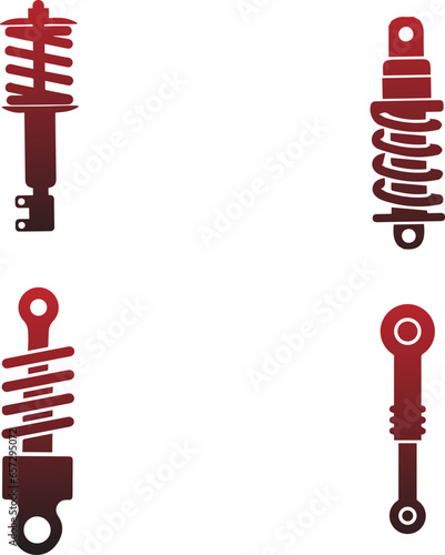 Shock Absorber Icons - : Design the first icon as a classic shock absorber used in vehicles. It should have a cylindrical body with visible springs and dampers. 