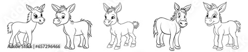 Cute donkey  simple thick lines kids or preschool children cartoon coloring book pages. Generative AI