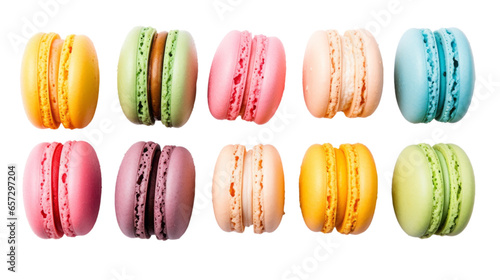 Assorted French Macaroons in Top View Isolated on Transparent Background, PNG