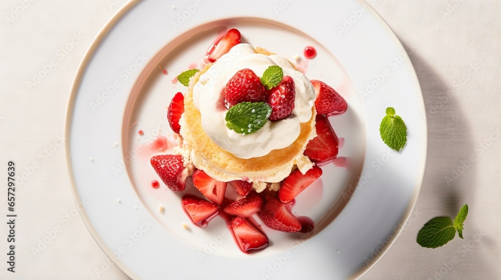a plate of food with strawberries and whipped cream on top. generative ai a plate of food with strawberries and whipped cream on top. generative ai