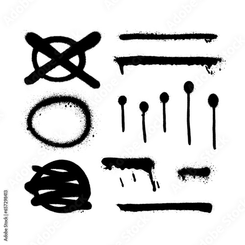 Set of graffiti spray banner. Vector spray paint shapes with smudges