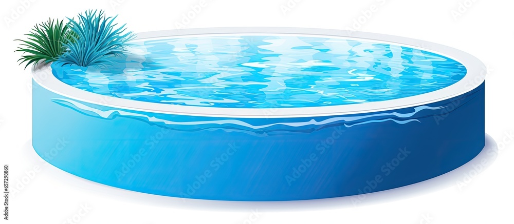 Isolated layout illustration of a small round outdoor pool with blue water
