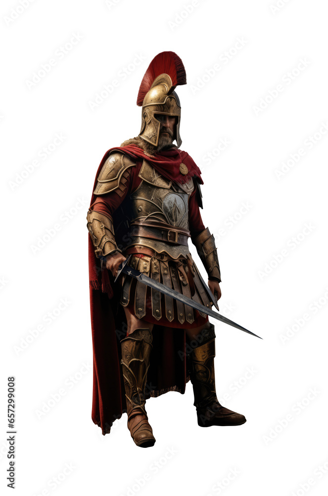medieval knight soldier. roman soldier. spartan soldier. ancient Rome, Greece. legionary, centurion. isolated transparent background. full view. history, helmet, war, ancient