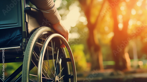 A Close-Up of a Disabled Person's Hand Gripping the Wheel of Independence