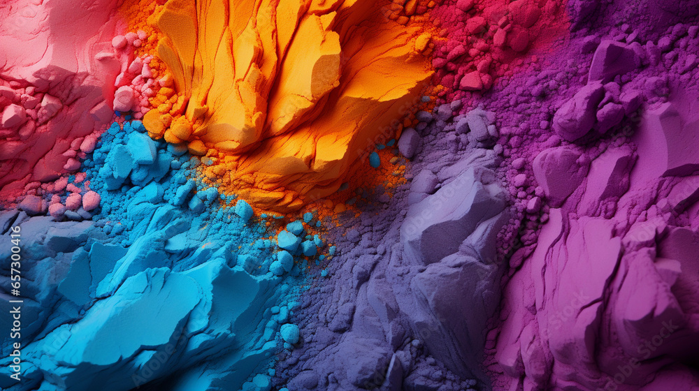 A Close-Up of Vibrant Colored Powders Arranged in a Gradient Display