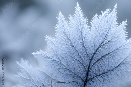 frozen leaf close up in a wintery cold scene