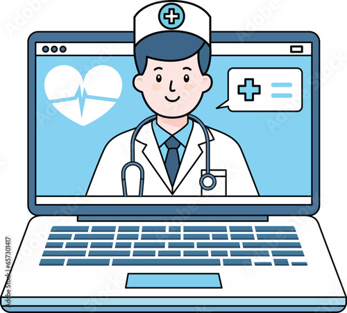 Telemedicine concept, online doctor channeling or consulting on a laptop computer vector illustration, doctor or a Medicare officer giving online counseling, doctor on a computer screen stock vector i