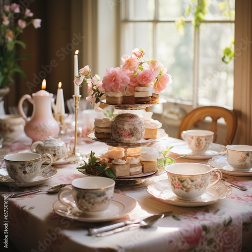 Vintage-inspired tea party with delicate china and floral centerpieces