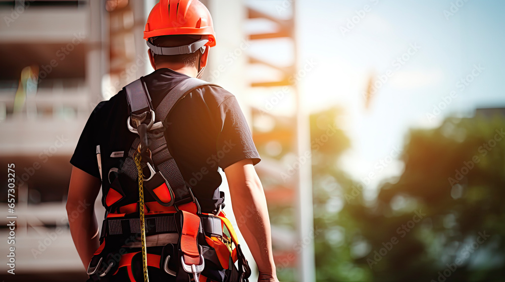 Work on high-altitude equipment. Fall arrest device for worker with safety belt hooks Work on high-altitude equipment. Fall arrest device for worker with safety belt hooks