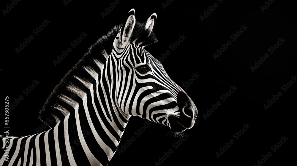 a black and white photo of a zebra's head. generative ai a black and white photo of a zebra's head. generative ai