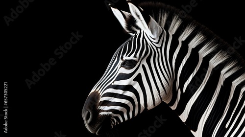  a close up of a zebra's head with a black background. generative ai