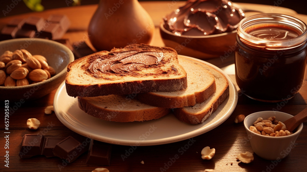 A Delightful Breakfast Scene Featuring a Spread of Choice Foods, Welcoming the New Day with Flavor and Variety A Delightful Breakfast Scene Featuring a Spread of Choice Foods, Welcoming the New Day with Flavor and Variety