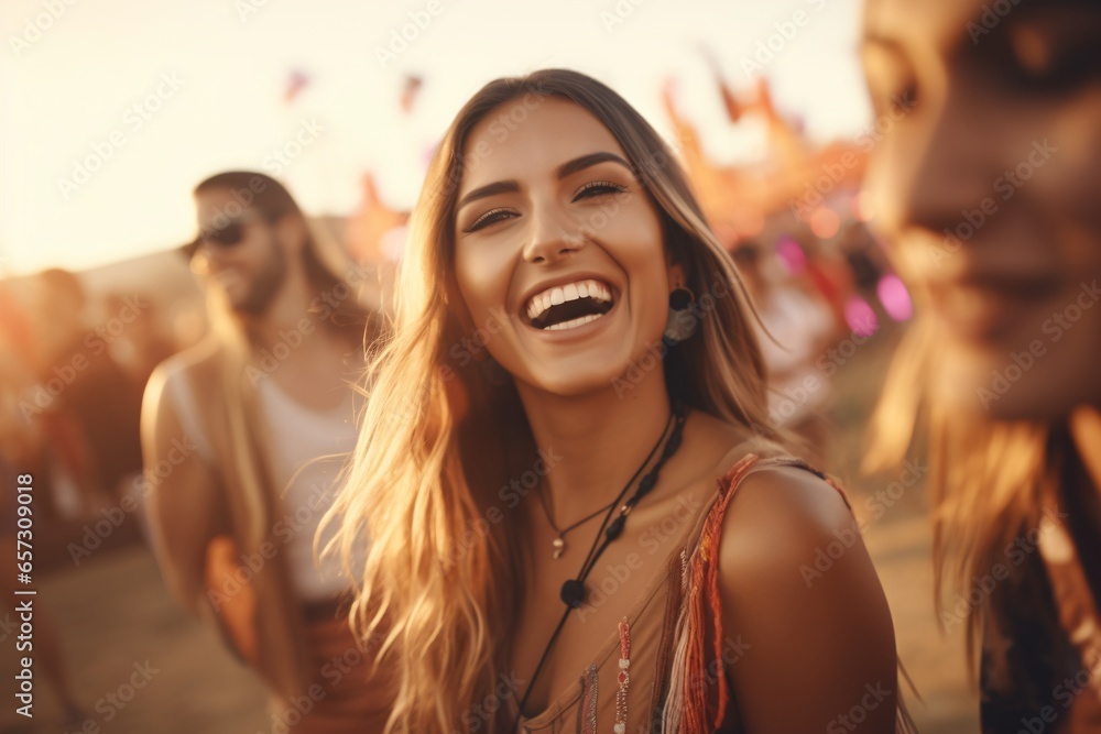 Portrait of a woman dancing at a music festival Portrait of a woman dancing at a music festival