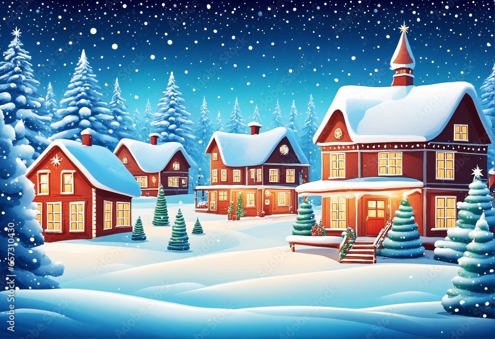 illustration of a wonderful winter landscape with christmas magic, perfect for christmas cards and more