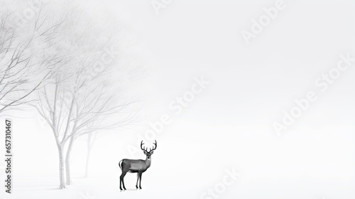  a deer standing in the snow next to some bare trees.  generative ai