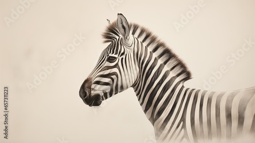  a zebra standing in front of a white wall and looking at the camera. generative ai