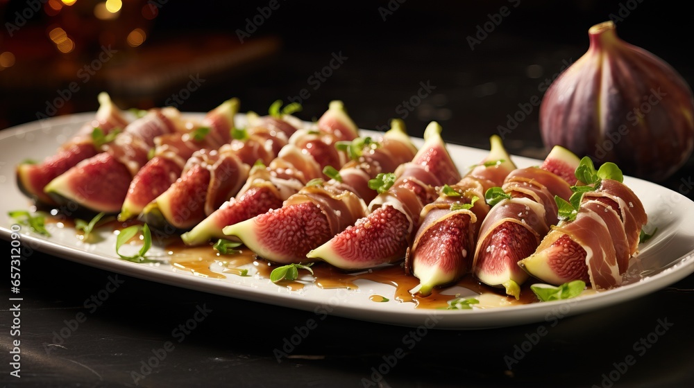 a white plate topped with slices of meat covered in sauce. generative ai a white plate topped with slices of meat covered in sauce. generative ai