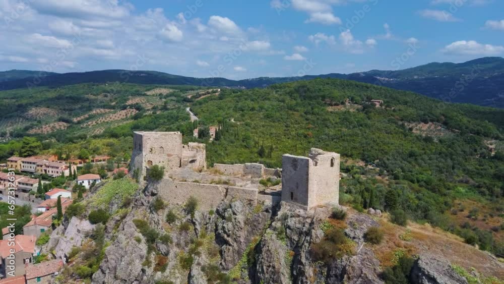 Aerial panorama of an ancient Tuscan village in Maremma, Montemassi, Italy Aerial panorama of an ancient Tuscan village in Maremma, Montemassi, Italy