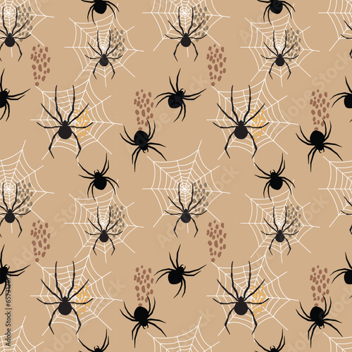 Flat spider vector art illustration, textile vector pattern