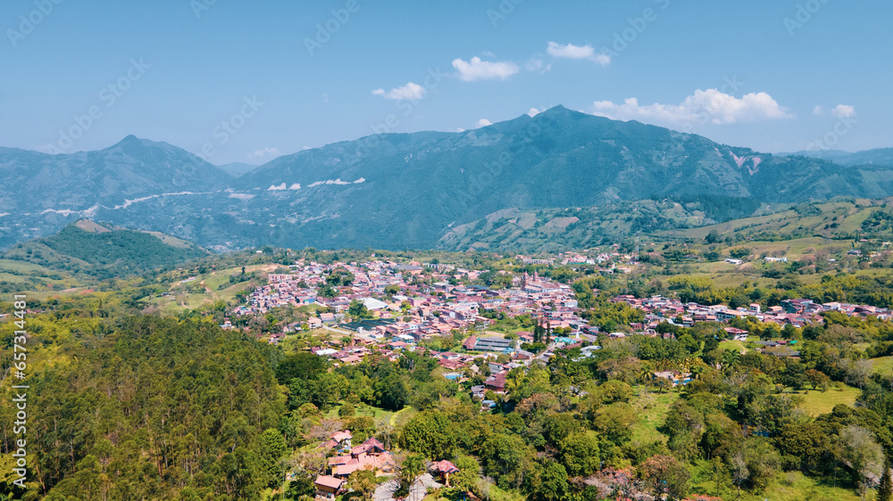 Panoramic landscape with a view of the town of Venice in Antioquia, Colombia.