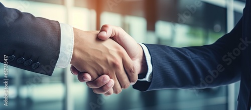 Office professionals shaking hands after business discussions With copyspace for text
