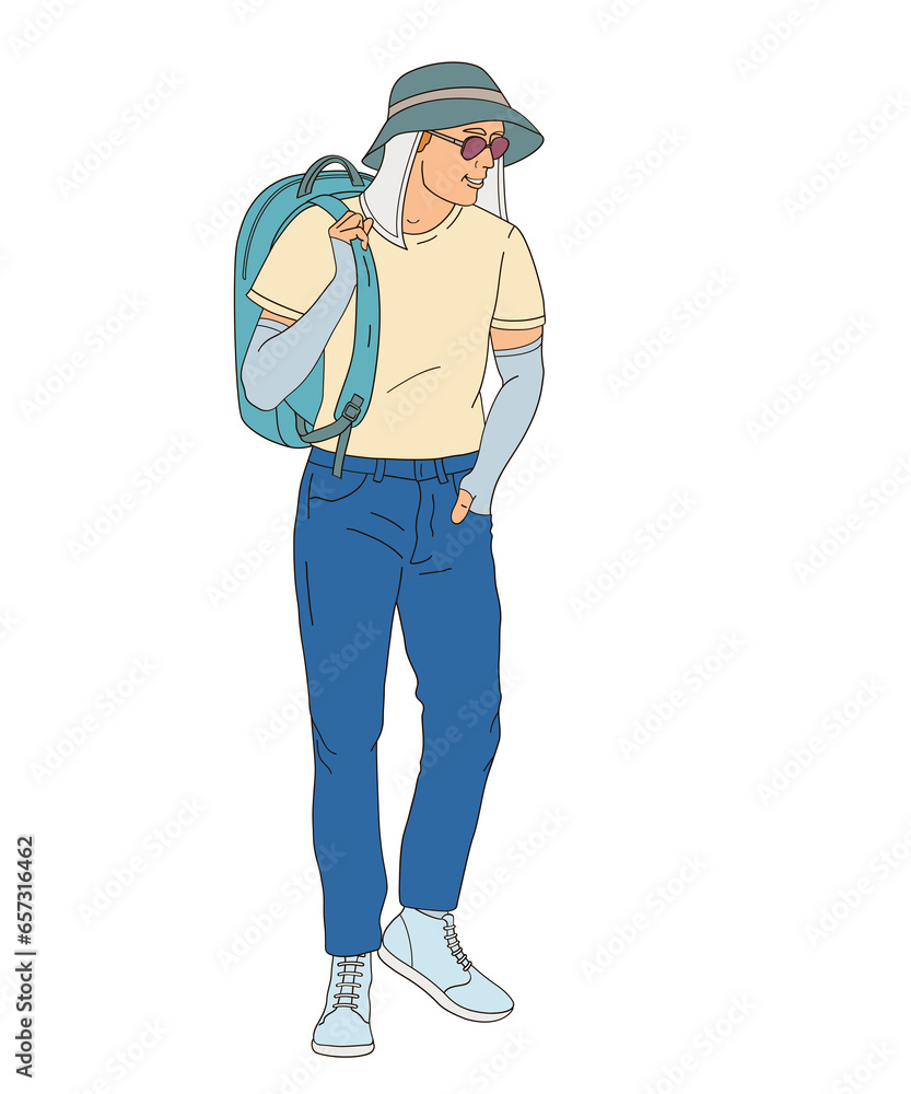 man in sun protective hat with veil and protective sleeves man in sun protective hat with veil and protective sleeves