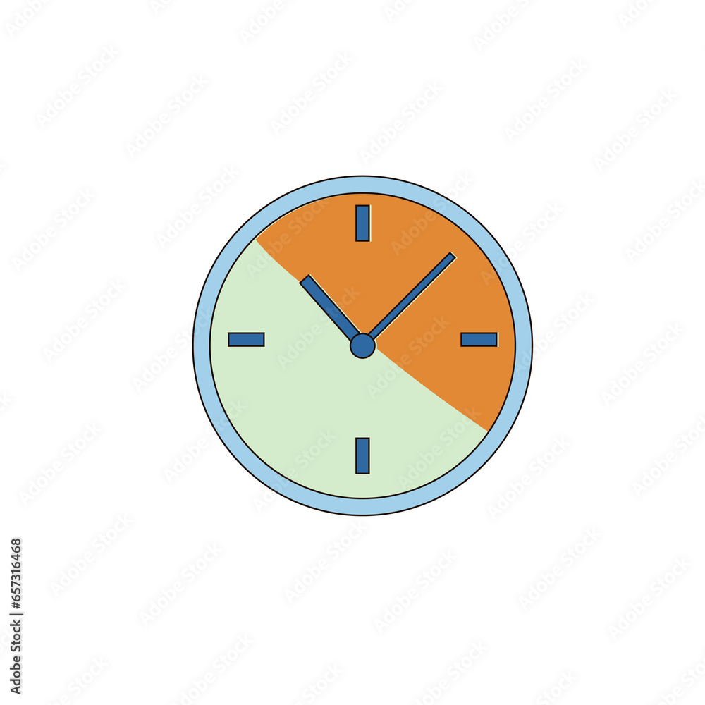 clock face with marked time in the sun color linear illustration clock face with marked time in the sun color linear illustration