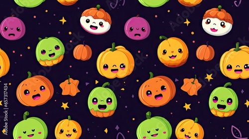  a bunch of pumpkins that are on a purple background.  generative ai