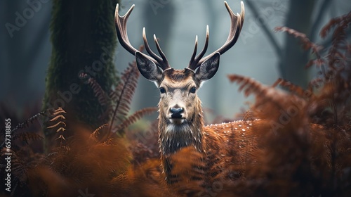  a deer with large antlers standing in a field of tall grass. generative ai