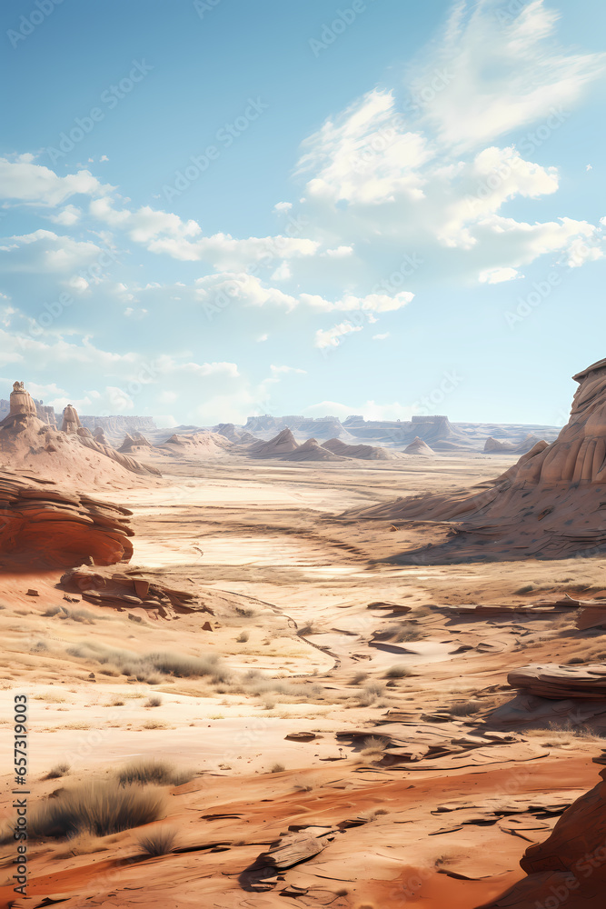 Naklejka premium Endless Horizon: Vast Arid Desert Landscape