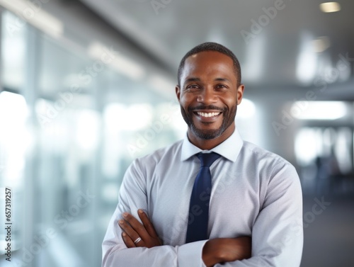 Portrait Of Confident Male Business Man Smiling To Camera, With Space For Text