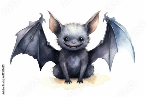 cute bat watercolor creature on white background