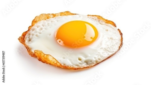  a fried egg on a piece of bread on a white background.  generative ai