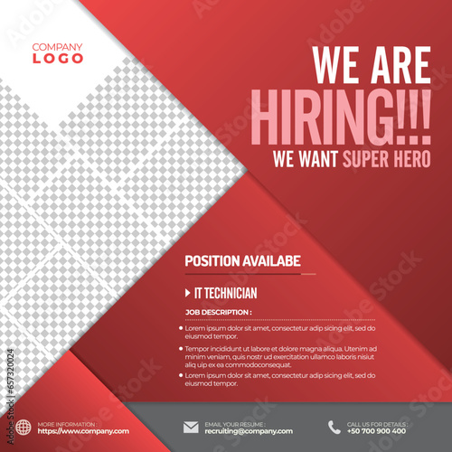 Social Media Template Job Vacancy Recruitment. Poster 1080x1080px for We Are Hiring