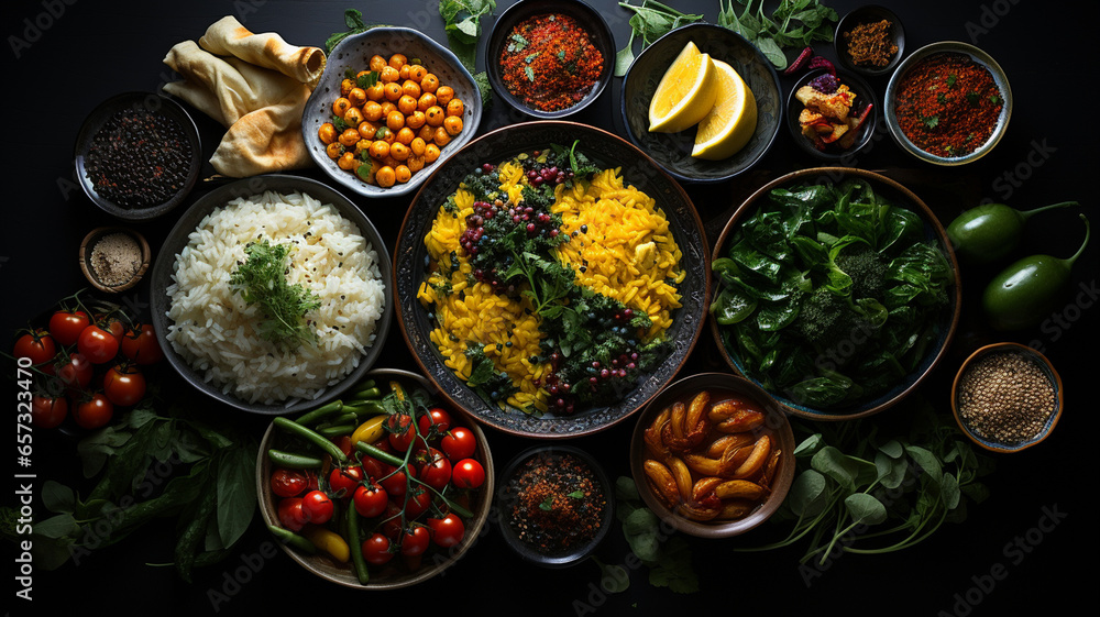 Characteristic Turkish food, colors and aromas mix