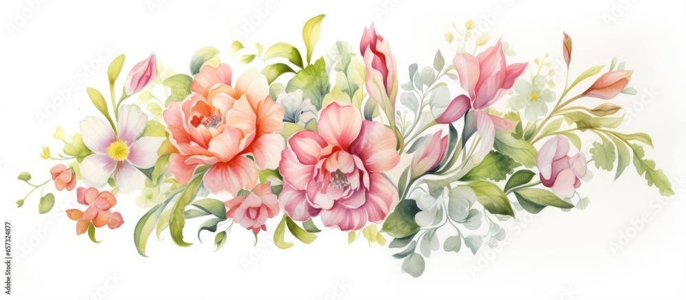 Floral painting in watercolors With copyspace for text