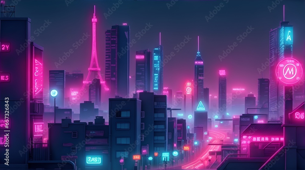 abstract city skyline neon Wallpaper 