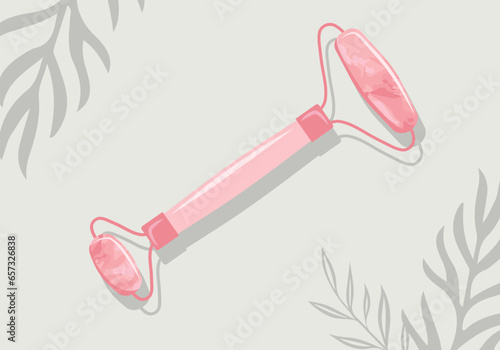 Vector Realistic Gua Sha rose quartz Massage roller. Natural  Stone Scraper. Anti-aging facial lifting. Chinese Traditional Facial Lifting. Beauty  product for cosmetology, blog, web, design and spa