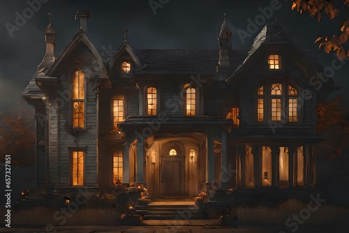 a creepy house with a full moon in the background