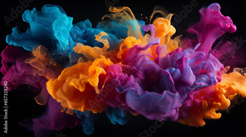 Slow-Motion Capture of Exploding Colored Powder Creating Artistic Spectacle