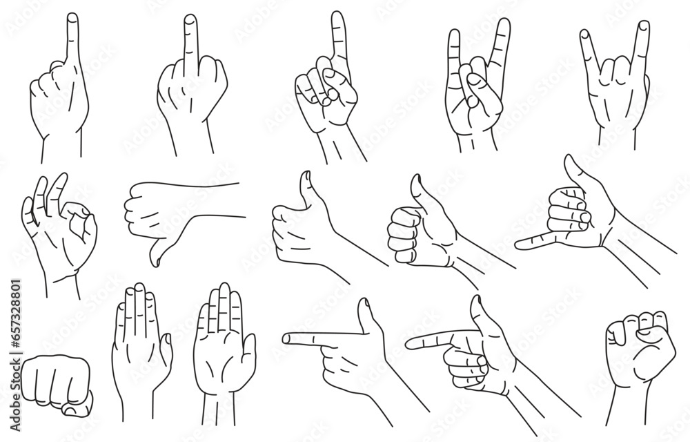 human hand gestures set in black outlines Stock Vector | Adobe Stock
