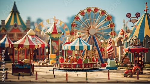 a miniature carnival with rides, games, and colorful attractions.